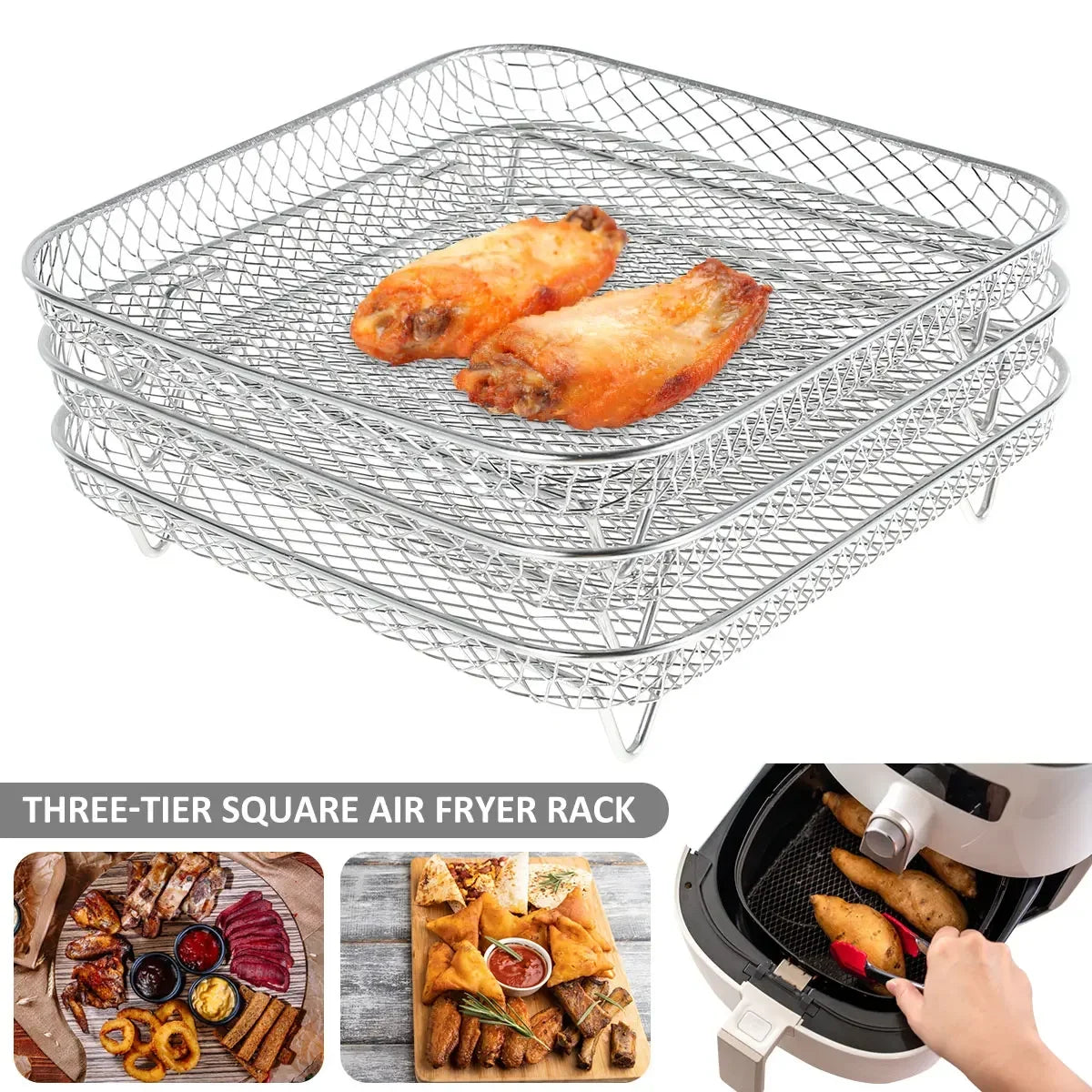 3-layer Stainless Steel Stackable Air Fryer Rack