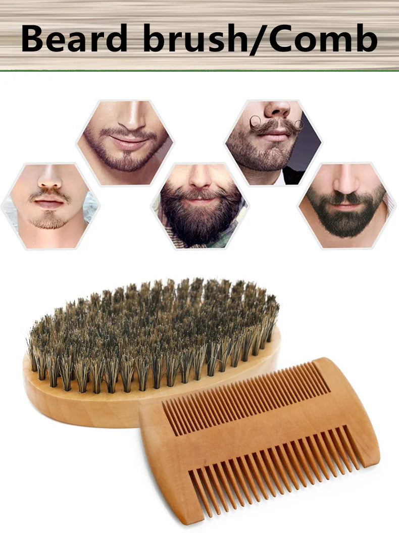 2pcs/set Boar Bristle Natural Beard Brush