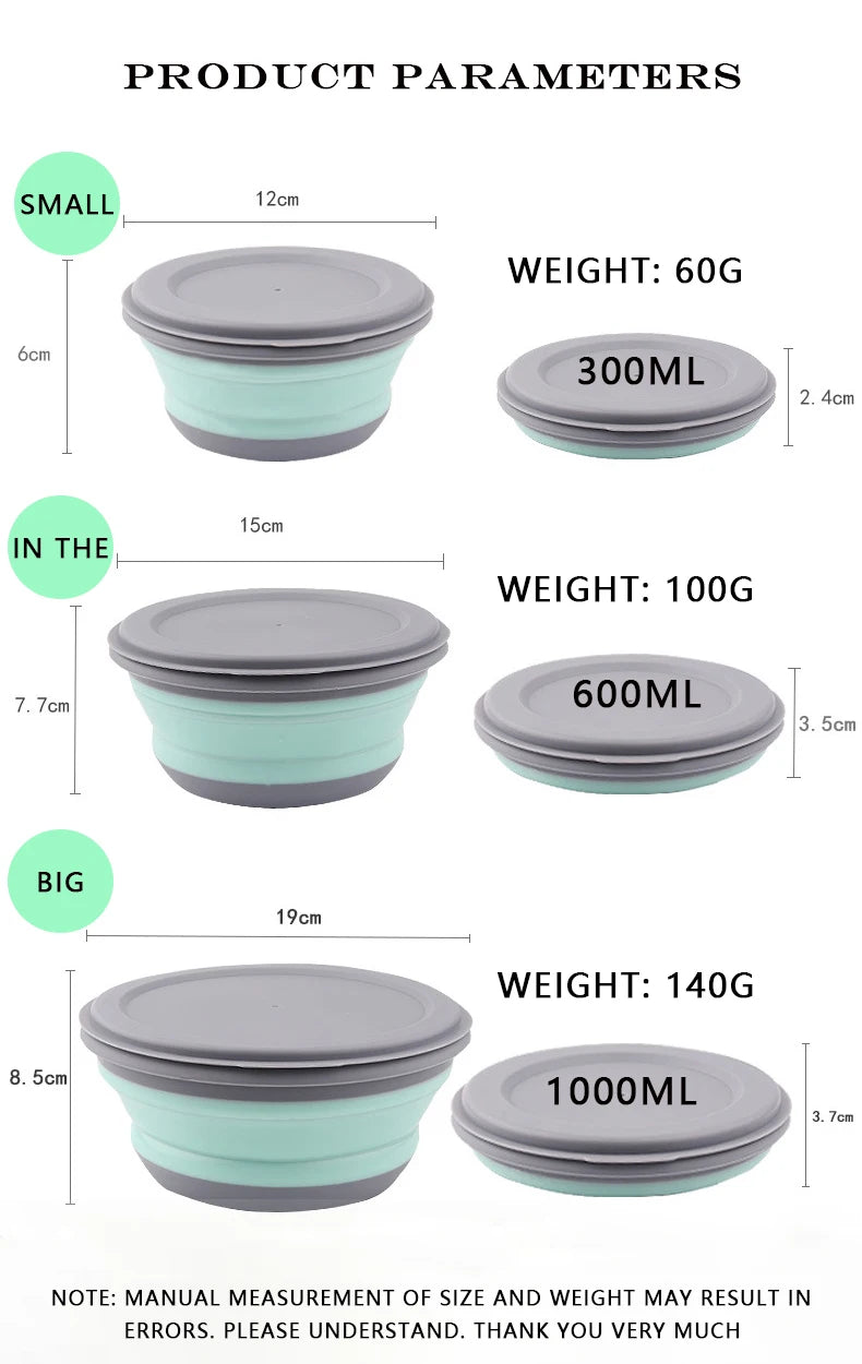3 Pieces Silicone Folding Bowls with Lids