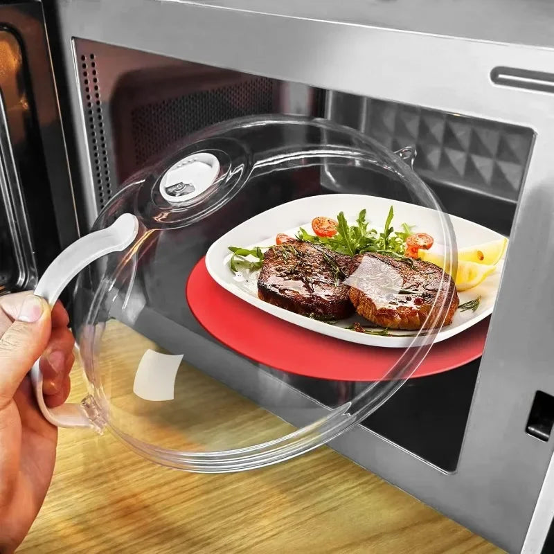 Microwave Transparent Plate Cover With Steam Vent And Handle