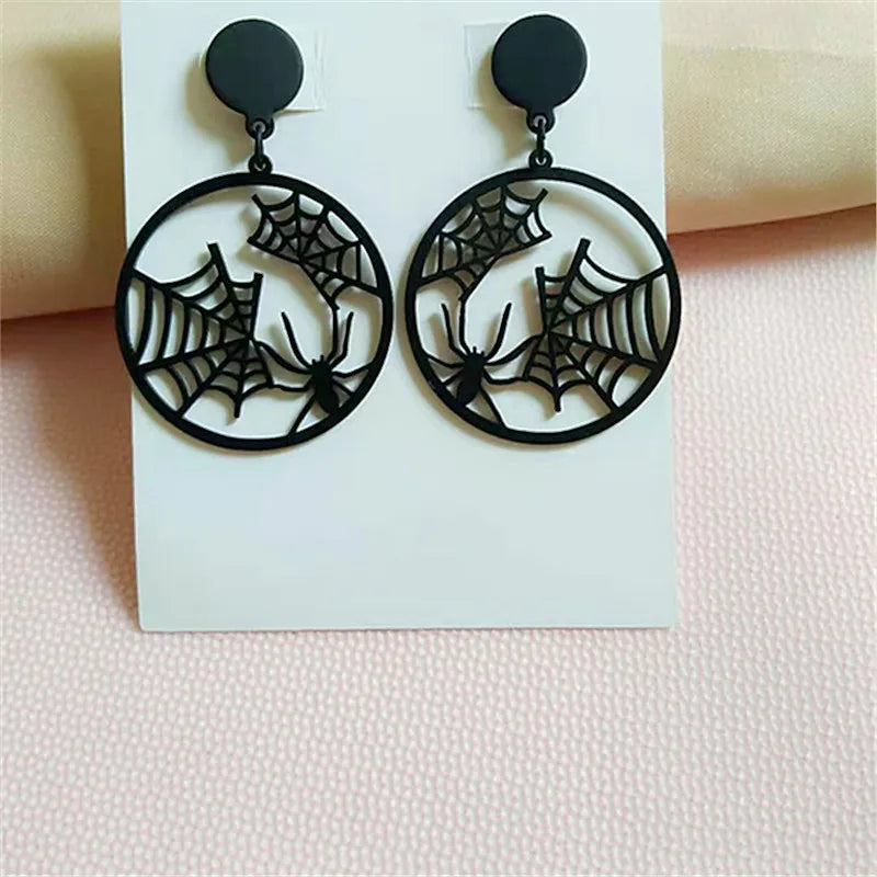Halloween Skull, Skeleton,Ghost And Spider Web Dangle Earrings