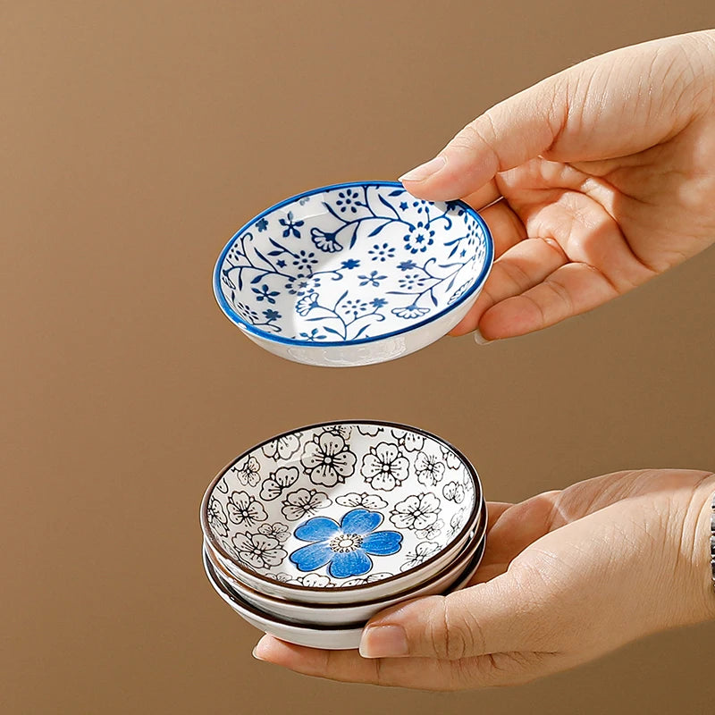 6pcs Japanese Mini Ceramic Decorative Plates For Dipping Sauces