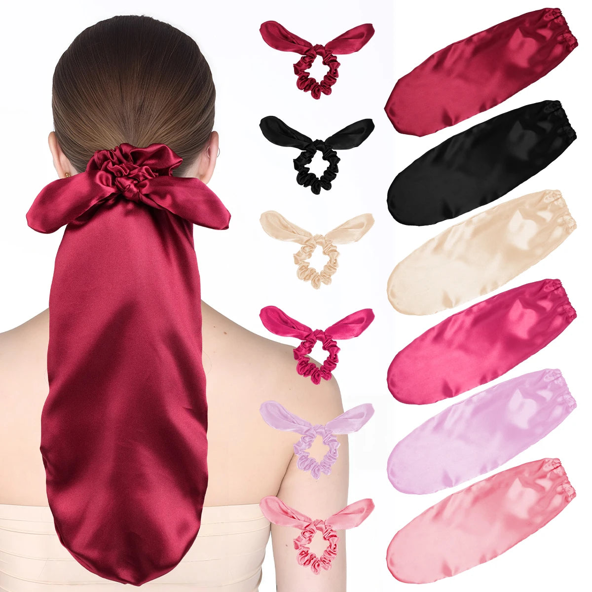 Ladies Satin Sleep Cap with Tie And Hairband