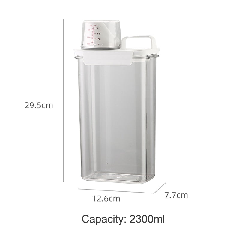 METKA Multipurpose Plastic Storage Container with Measuring Cup. Great for Laundry Powder, Cereal or Pet food.