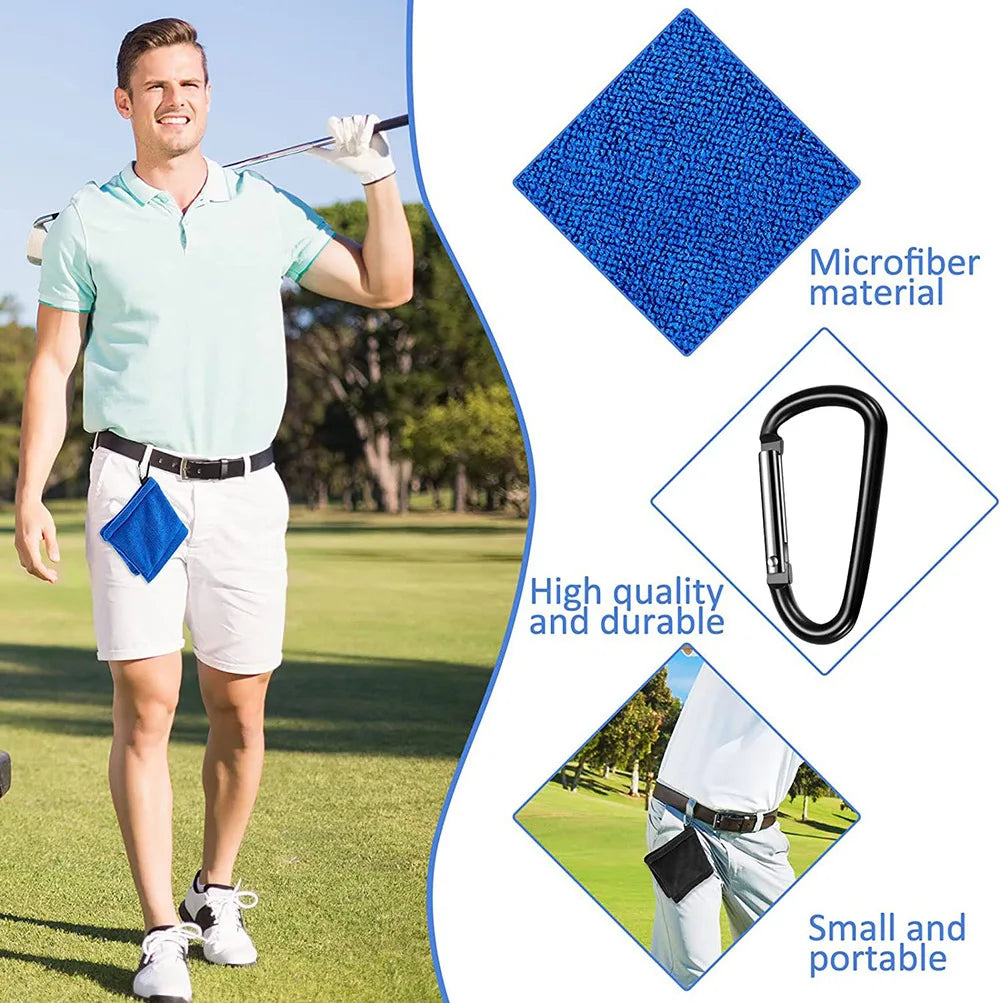 Square Microfiber Golf Ball Cleaning Towel With Carabiner