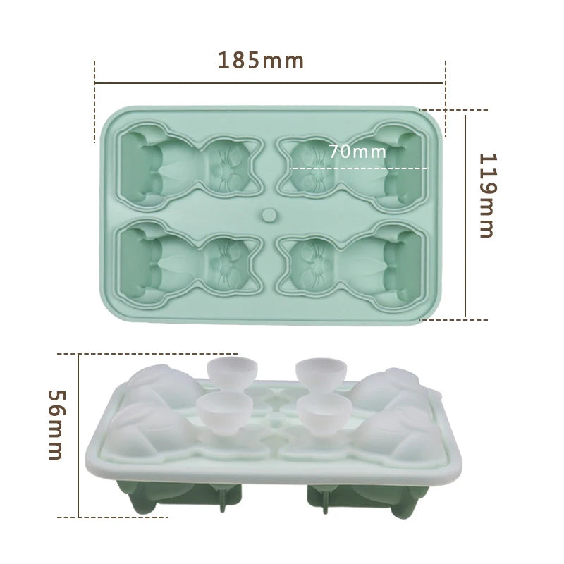 Silicone 3D Cute Cat Ice Cube Molds Makes 4