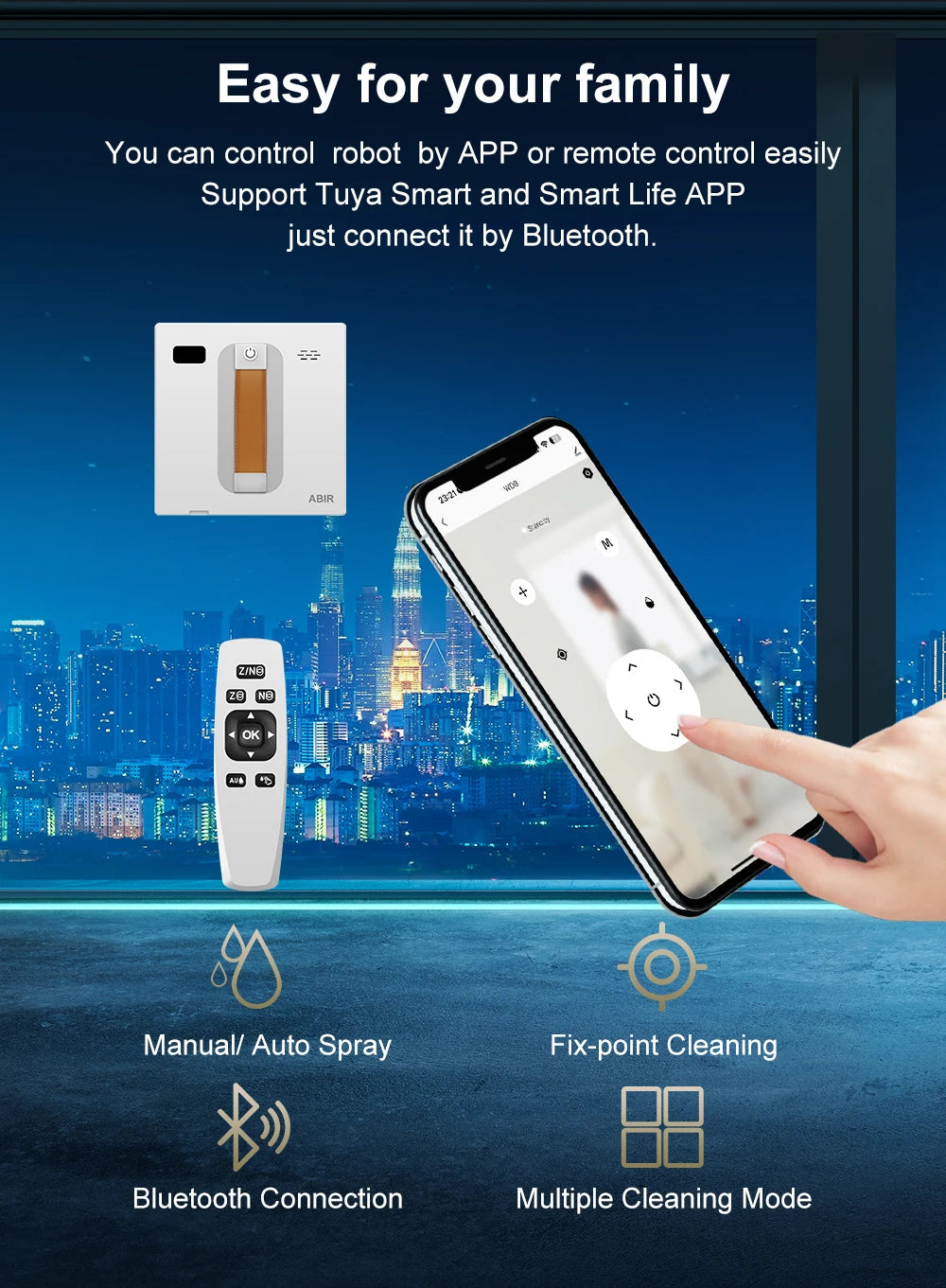 ABIR WD8 Wet Or Dry Robot Window Vacuum Cleaner ,Laser Sensor By App & Remote Control