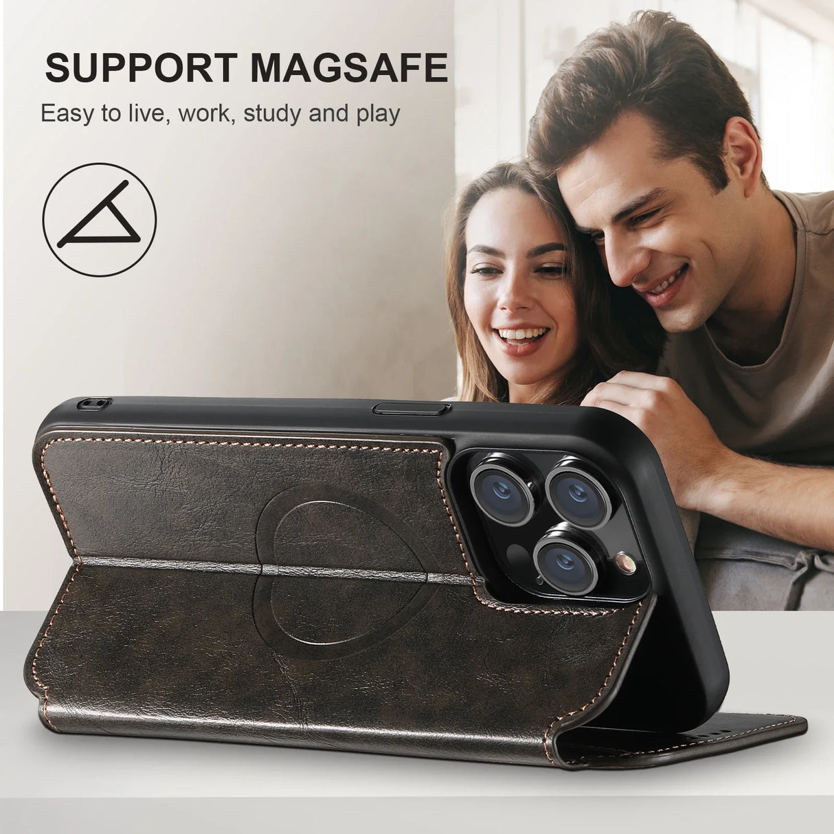 Wireless Charging  Magnetic Leather Wallet Phone Case For iPhone 16 12 13 14 15 Pro Max Plus