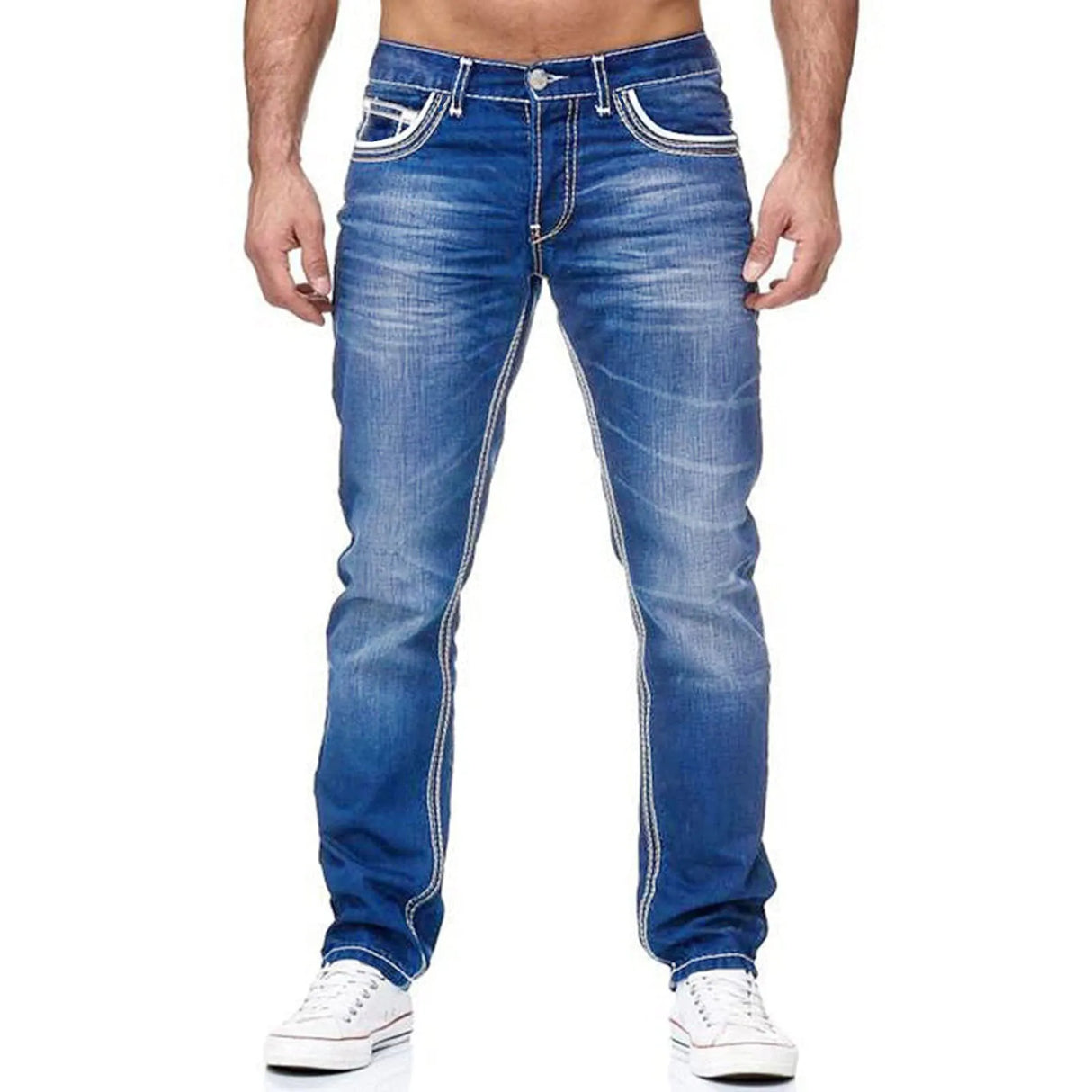 Men Stretch Denim Straight Leg Jeans With Pockets.