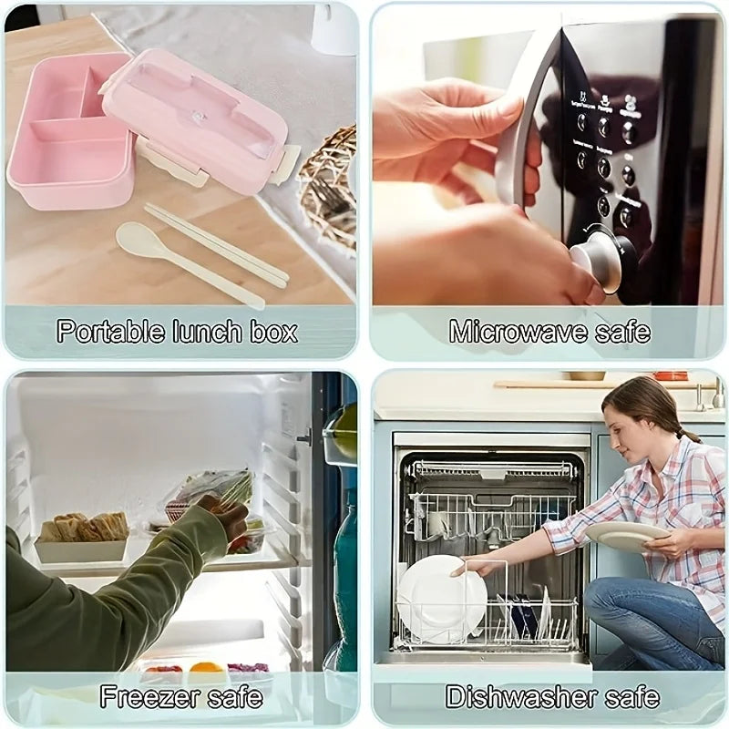 1pc Insulated Microwavable Sealed Lunch Box With Compartments