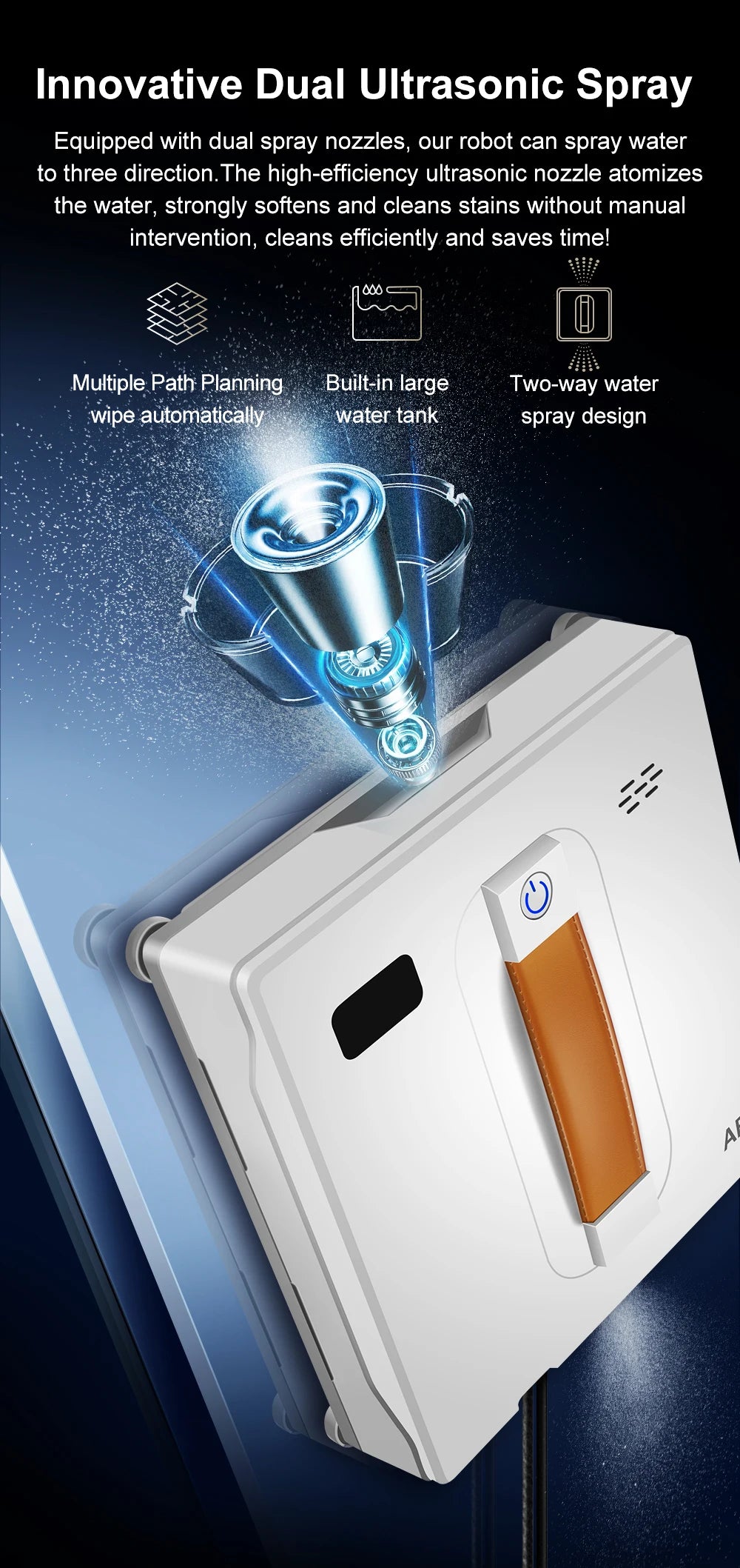 ABIR WD8 Wet Or Dry Robot Window Vacuum Cleaner ,Laser Sensor By App & Remote Control