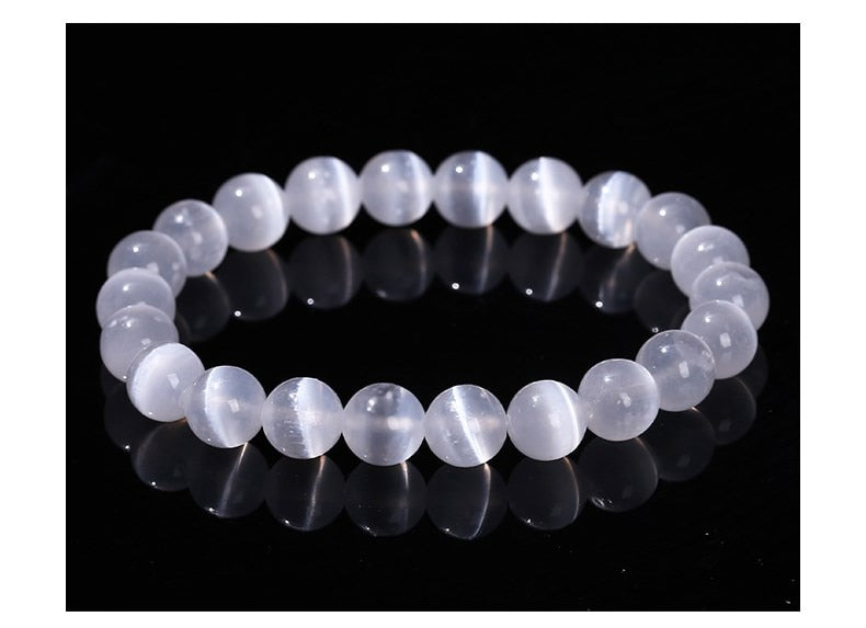 JD Natural White 6/8/10 mm Selenite Stone Bead Bracelet.