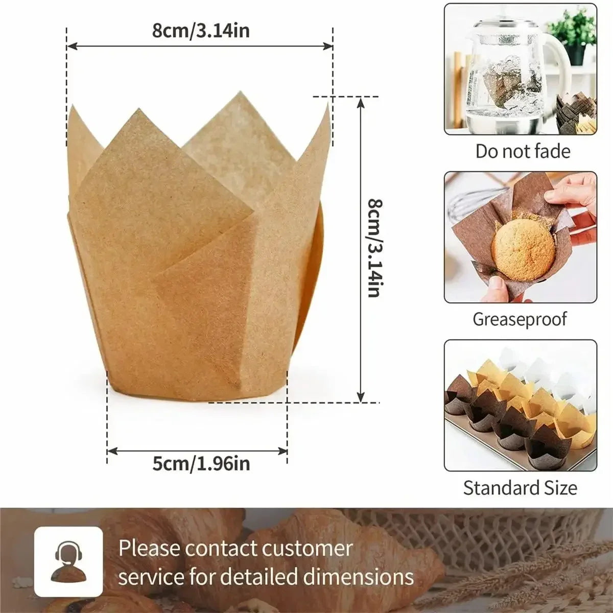100pcs Oilproof Tulip Muffin Cupcake Liners