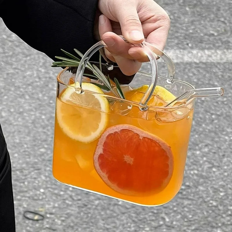 Portable Glass Handbag With Straw