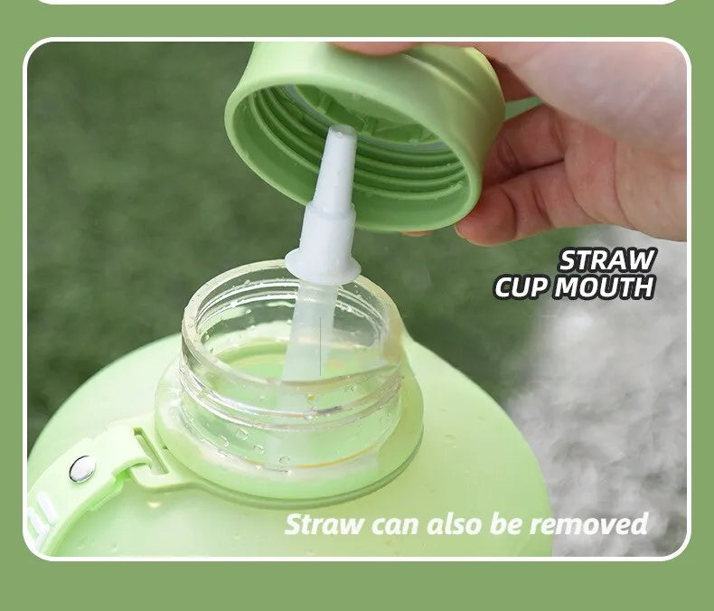 Plastic 2.4L Large Capacity Sports Water Bottle With Straw.