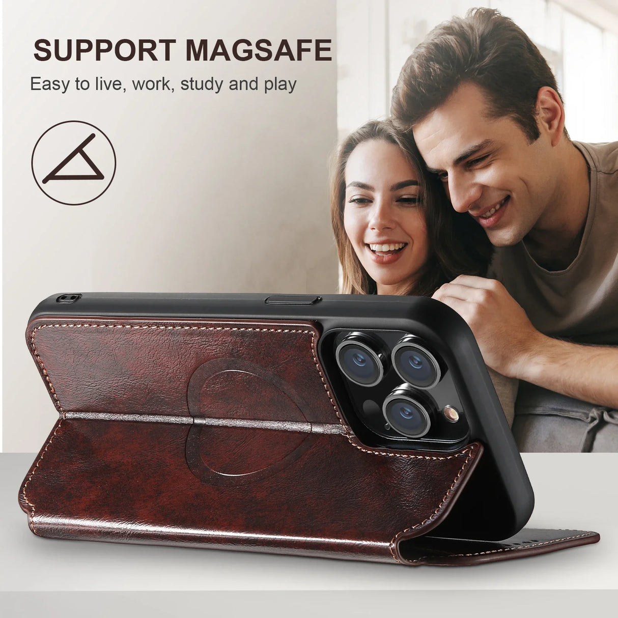 Wireless Charging  Magnetic Leather Wallet Phone Case For iPhone 16 12 13 14 15 Pro Max Plus