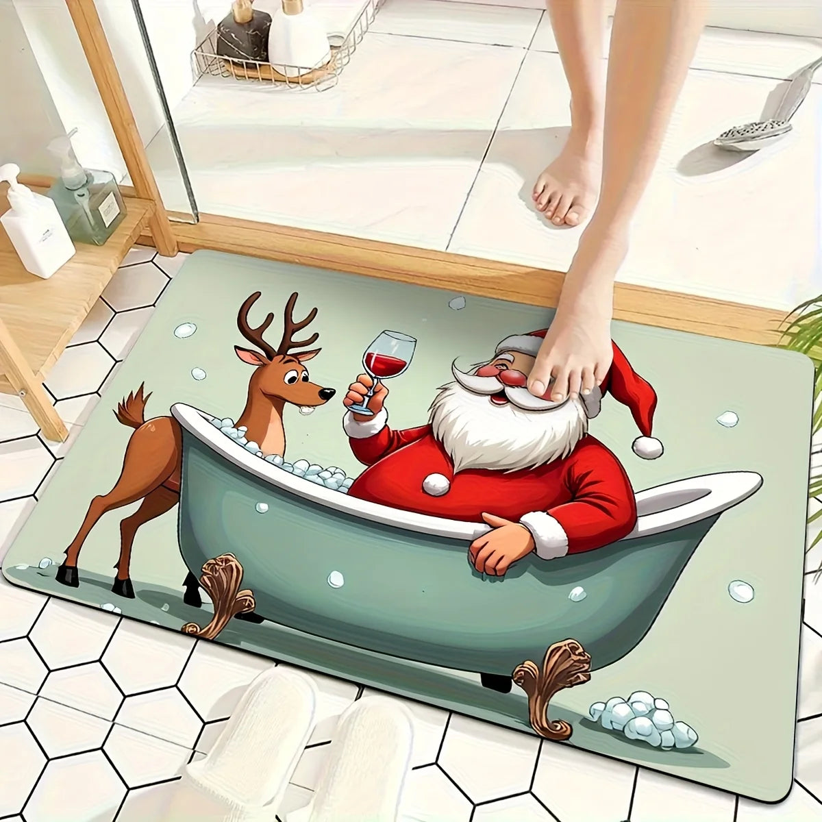 VIKAMA Thick Absorbing Anti-Slip Christmas Machine Washable Floor Mat