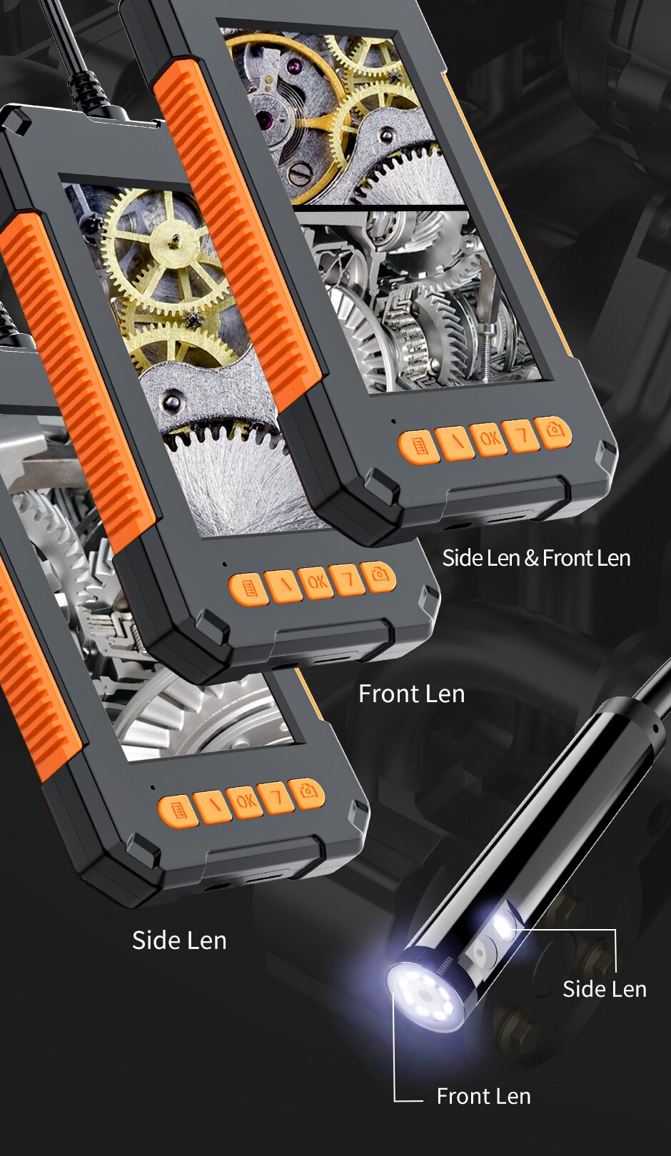 Industrial Borescope IP68 Waterproof With 8 LED Camera. 1080P 4.3 Inch IPS Single Or Dual Lens .