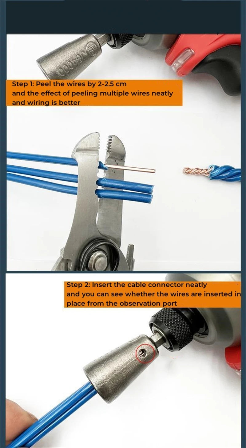 Quick Connecting 2-6 Way Cable Peeling, Wire Twisting Tool for Power Drill