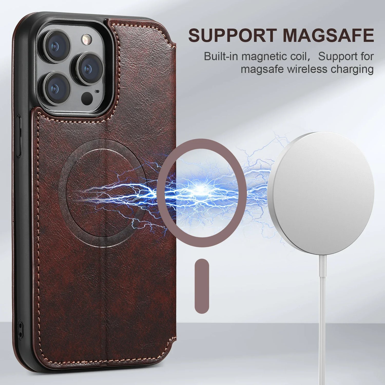 Wireless Charging  Magnetic Leather Wallet Phone Case For iPhone 16 12 13 14 15 Pro Max Plus