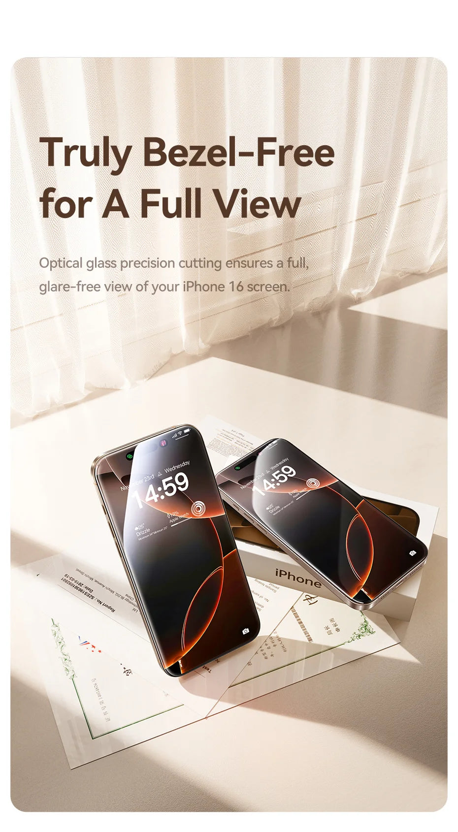 Baseus Full-View 0.3mm Tempered Glass Screen Protector For iPhone 13 14 15 16 17 Pro Max And iPhone 17 Air