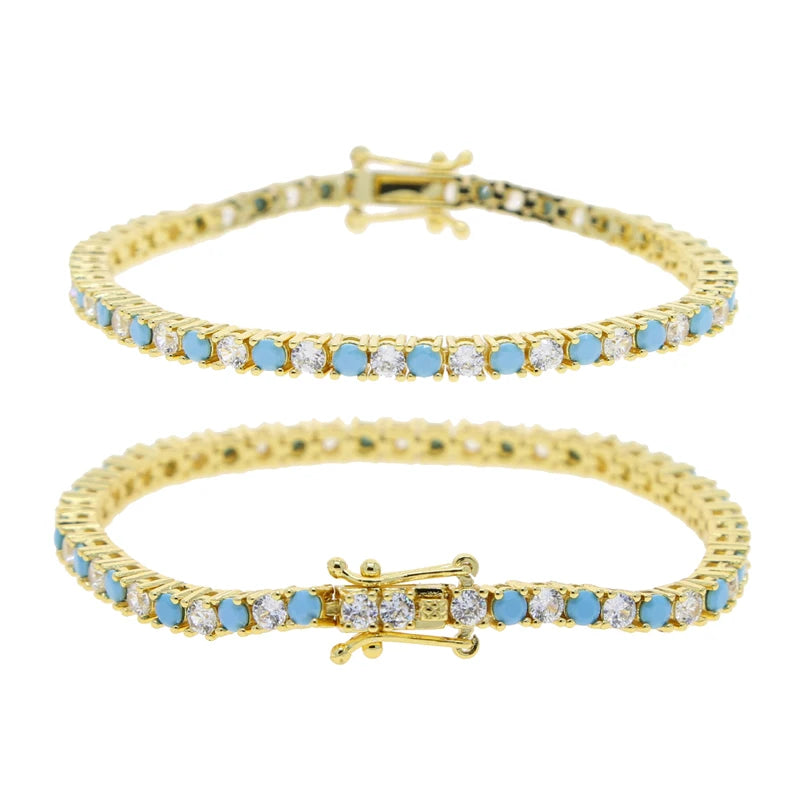 17-19CM Platinum Plated Turquoise Blue With White CZ Stone Tennis Bracelet