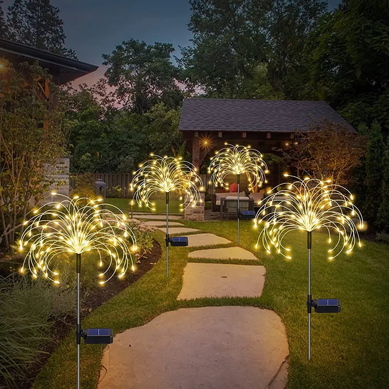 1,2 Or 4 Pcs Solar LED Firework Garden Lights.
