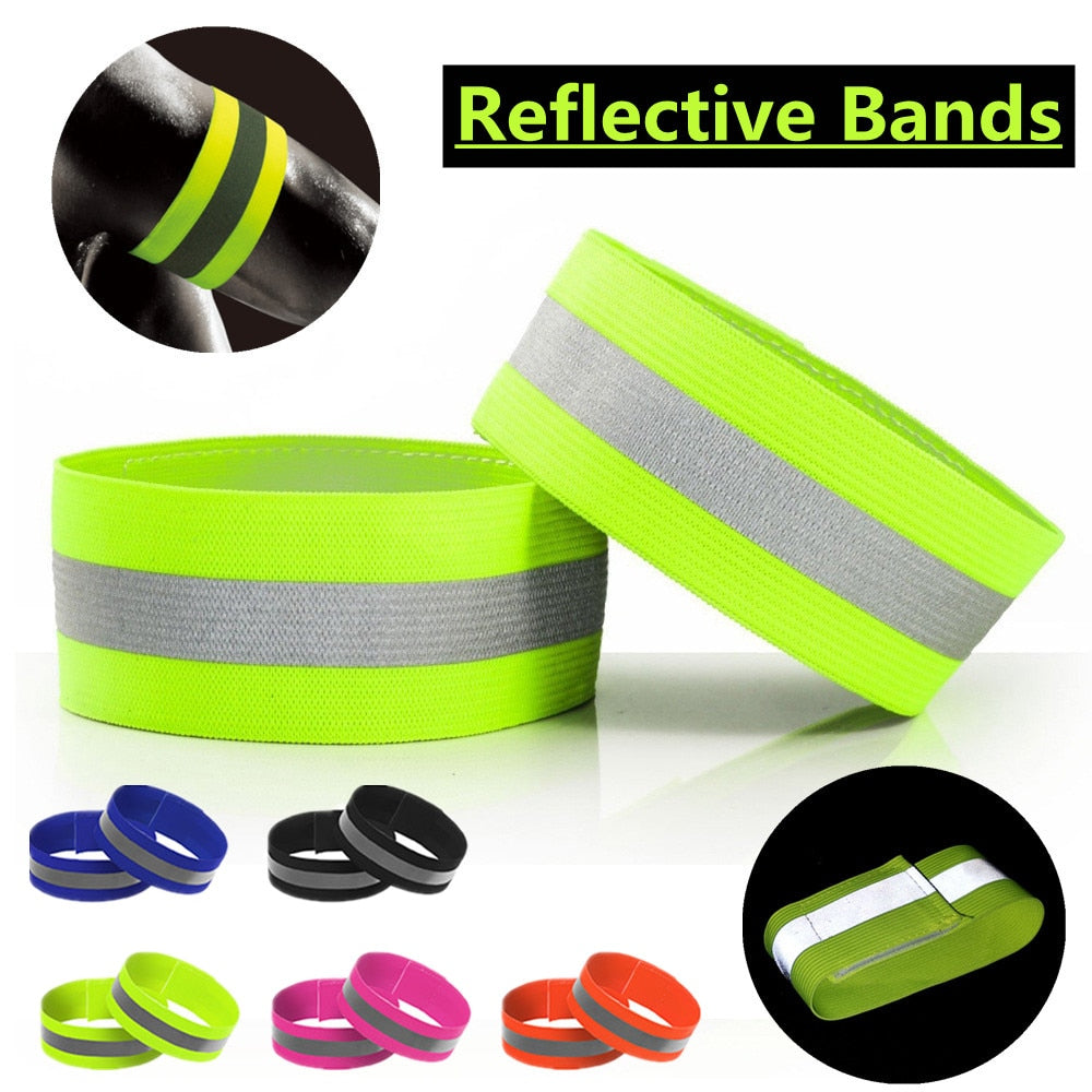 Safety Elastic Reflector Bands That Can Strap around your Ankle And Legs When Jogging.