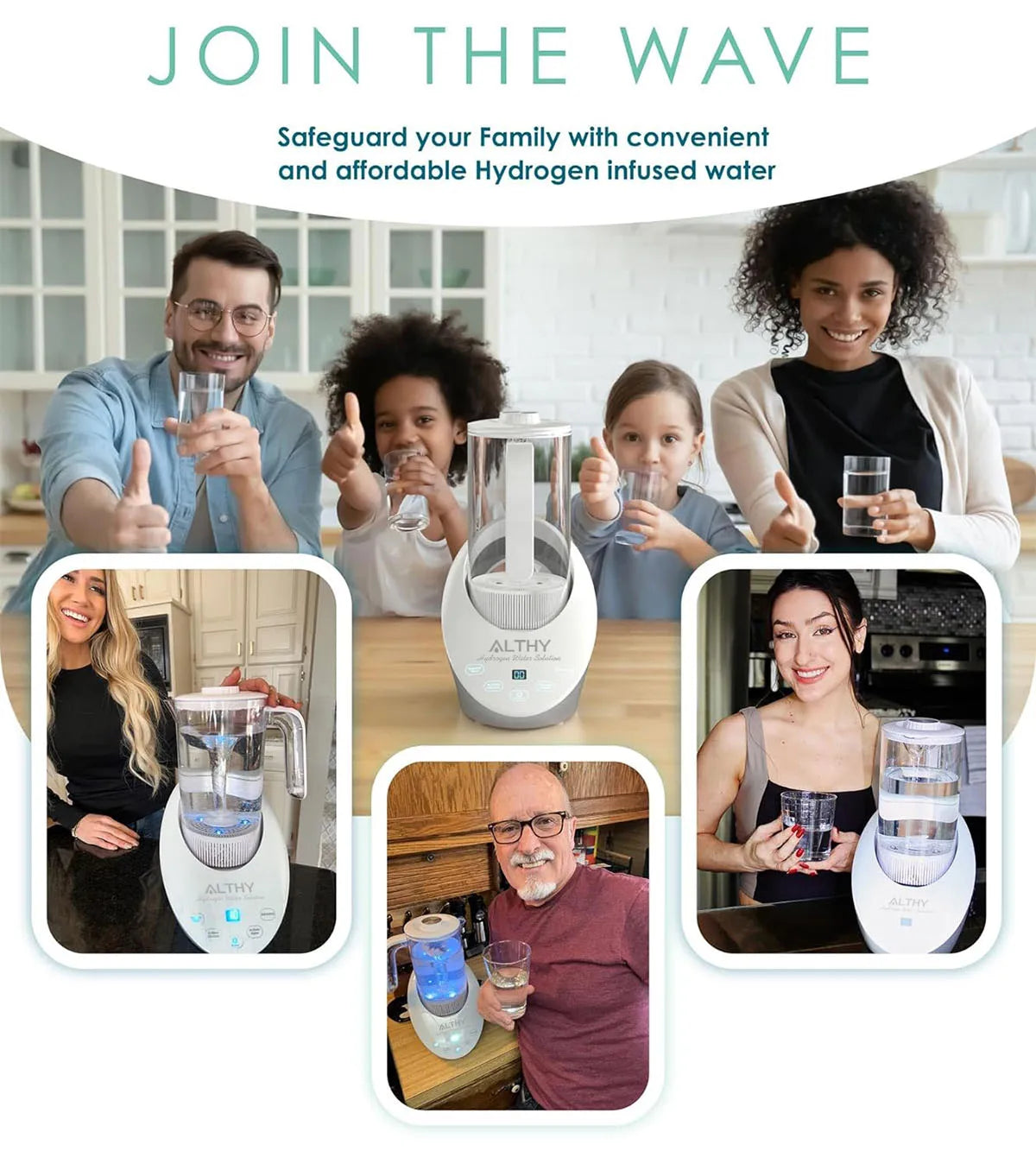 ALTHY SPE PEM Hydrogen Generator Water Pitcher with PH Calcium Sulfite filter