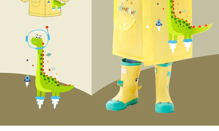 Children's Cartoon Raincoat With Backpack Space