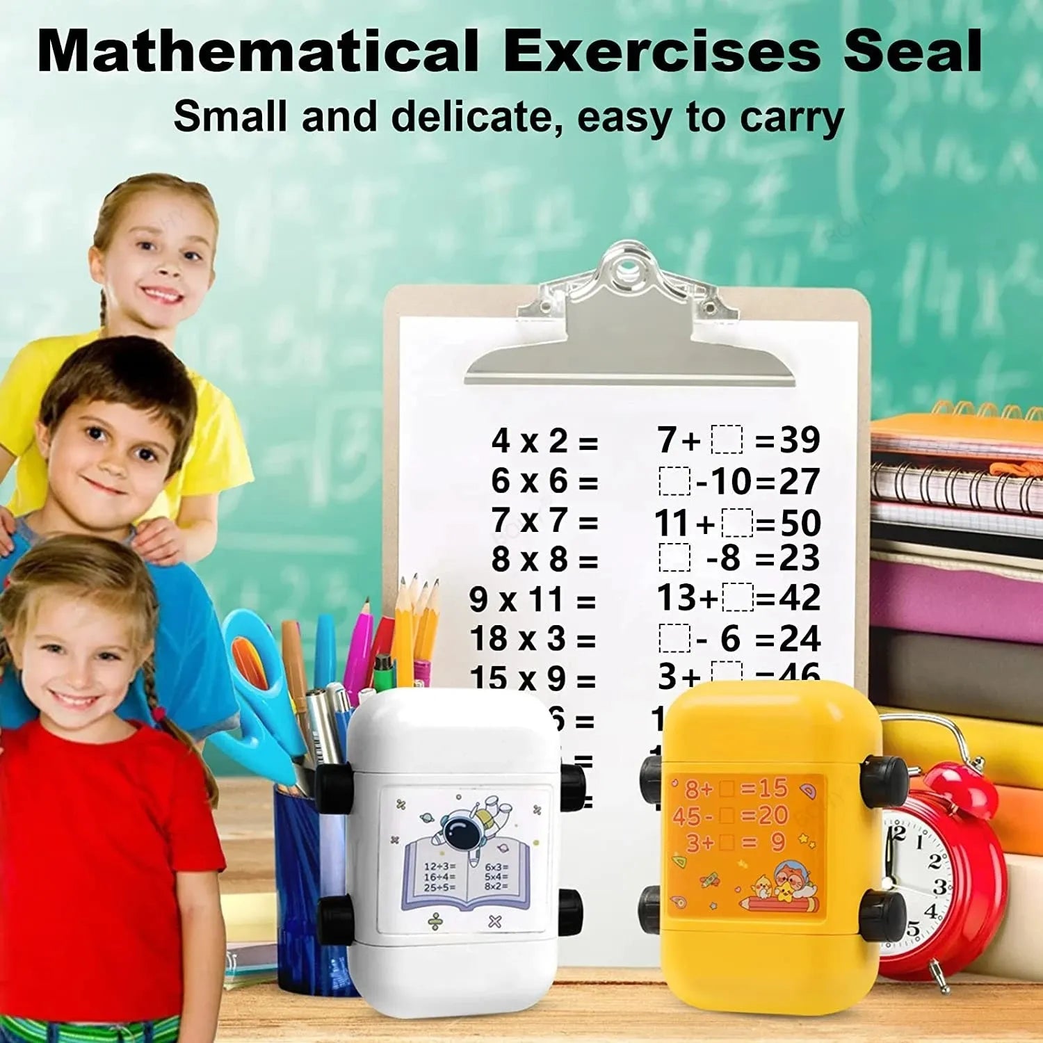 Reusable Math Roller Teaching Stamp With 100 Fill In The Blank Combinations.