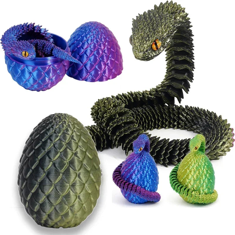 3D Printed Rotating Moveable Stress Relief Action Figure Snake And Egg