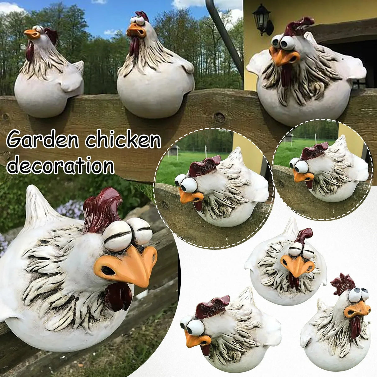 Resin Chicken Fence Decor