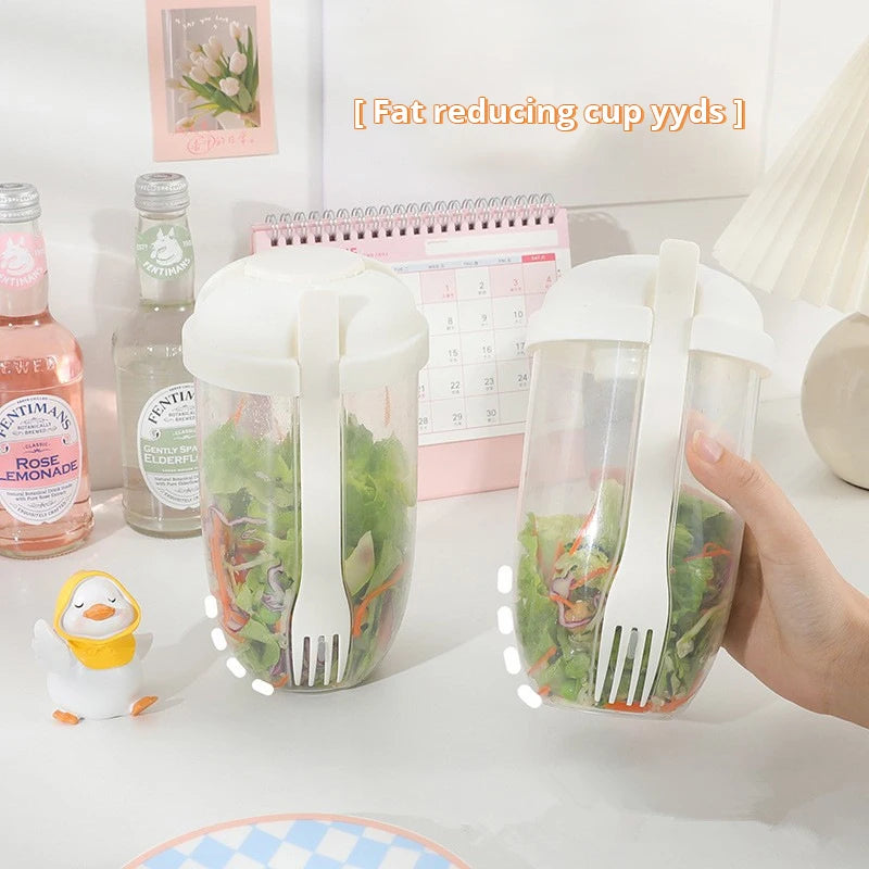 1pc White Or Green Portable Bottle Salad Container With Fork