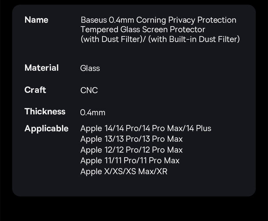 Baseus 0.4mm Corning Tempered Glass for iPhone 14 13 12 11 Pro Max Screen Protector for iPhone XR X XS Max