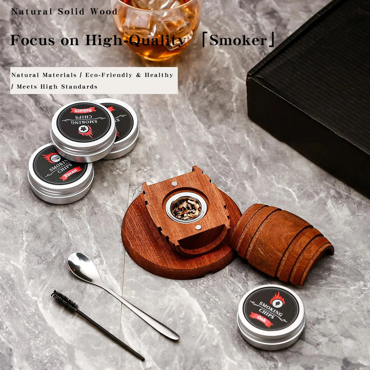 Wooden Smoke Infuser For Old Fashioned Bourbon Drinks