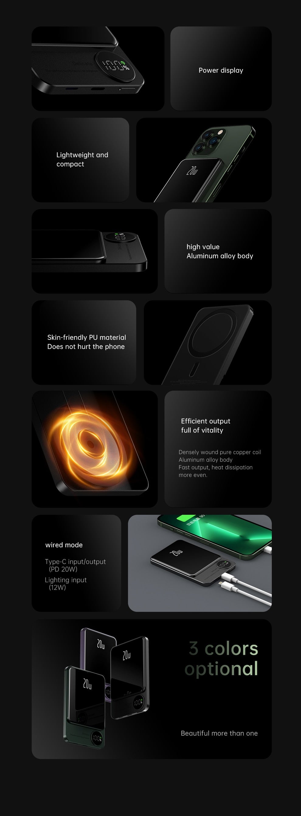 Wireless Power Bank Magnetic 10000mAh,Type C Fast Charger For iPhone 14 13 12 Xiaomi Samsung Magnetic safe Series