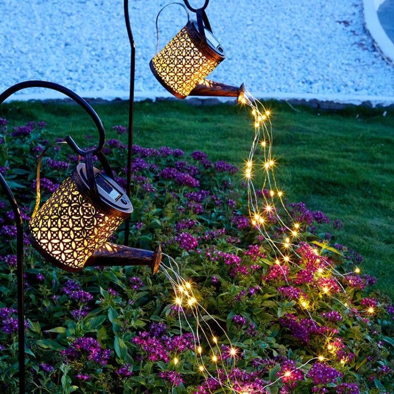 Solar Metal Waterproof Watering Can Garden Decor