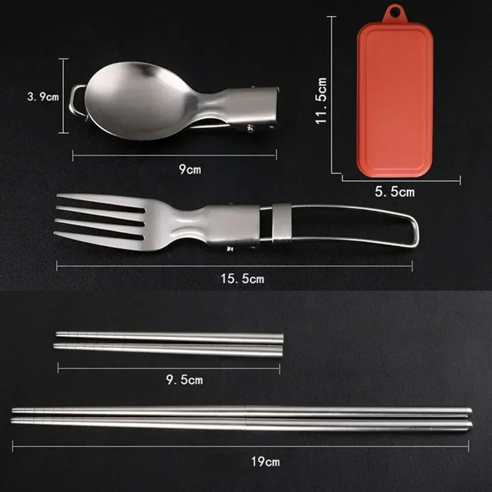 Stainless Steel Folding Spoon Fork Set With Case