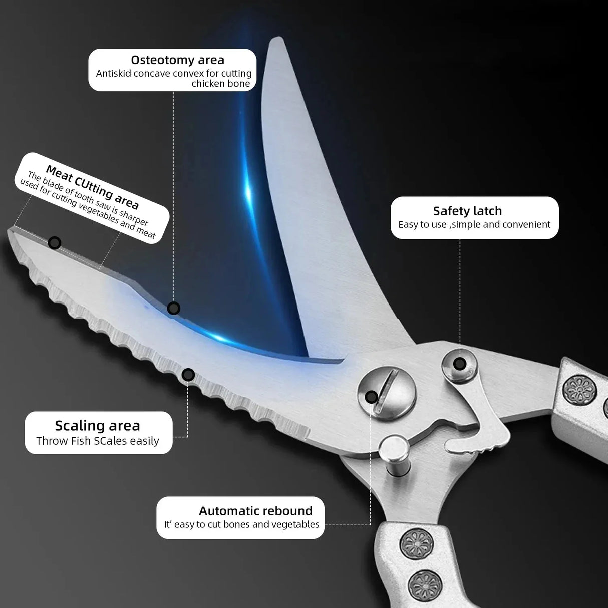 Stainless Steel Kitchen Scissors For Chicken Duck Fish Cutting