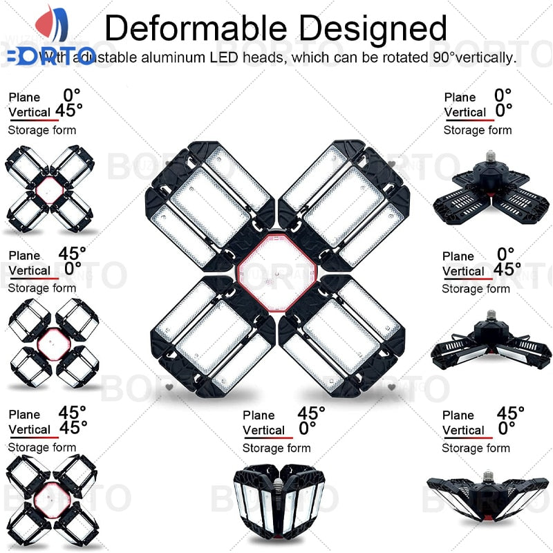 Led Garage Adjustable Ceiling Light With 12 Adjustable Panels. Great for Garage, Workshop and Warehouse.
