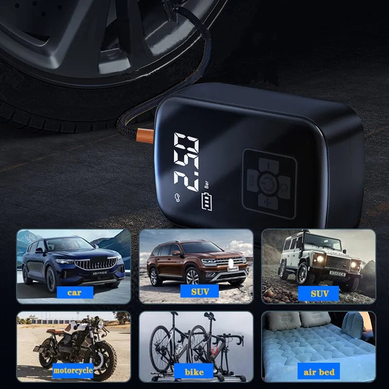 Wireless Car, Motorcycle Or Bicycle Air Compressor
