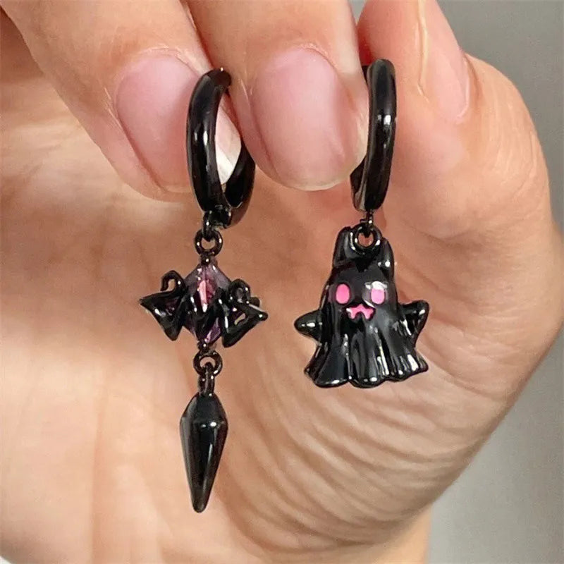 Halloween Skull, Skeleton,Ghost And Spider Web Dangle Earrings