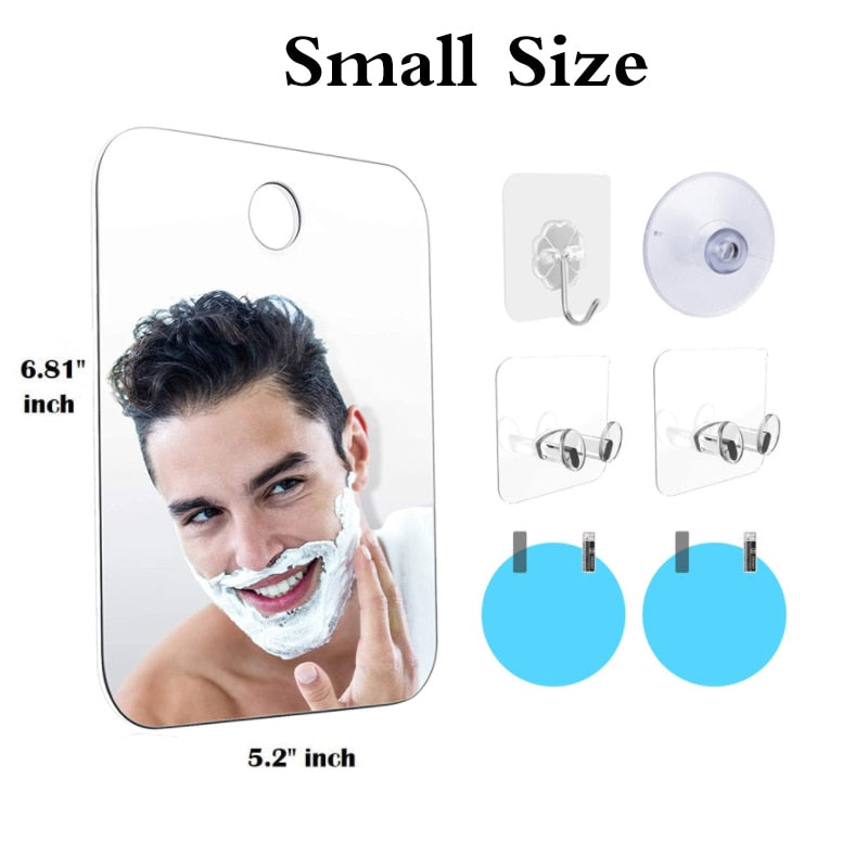 Acrylic Anti Fog Bathroom Shower Mirror With Wall Suction Cups.
