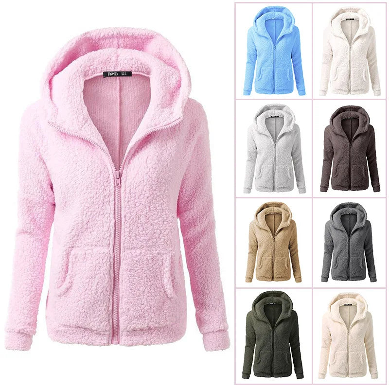 Women 's Winter Lamb Fleece Hoodies With Zipper
