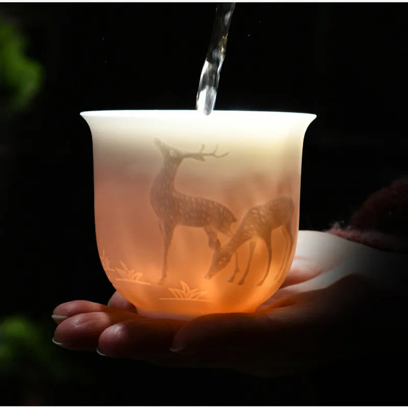 Chinese Three-dimensional White Porcelain Tea Cup