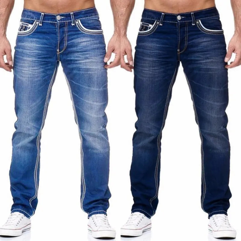 Men Stretch Denim Straight Leg Jeans With Pockets.