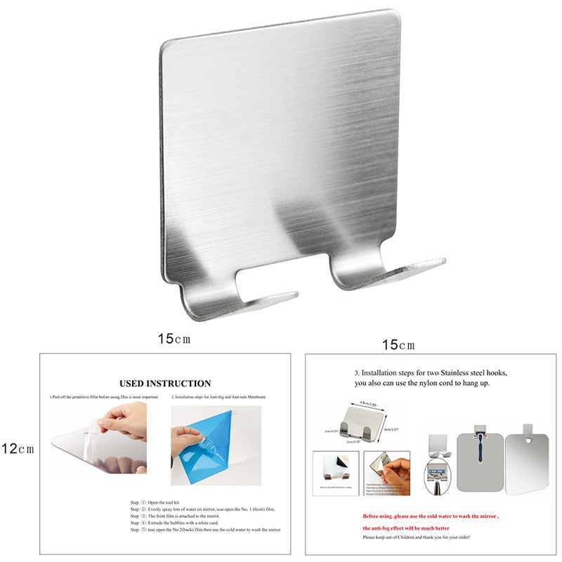 Acrylic Anti Fog Bathroom Shower Mirror With Wall Suction Cups.