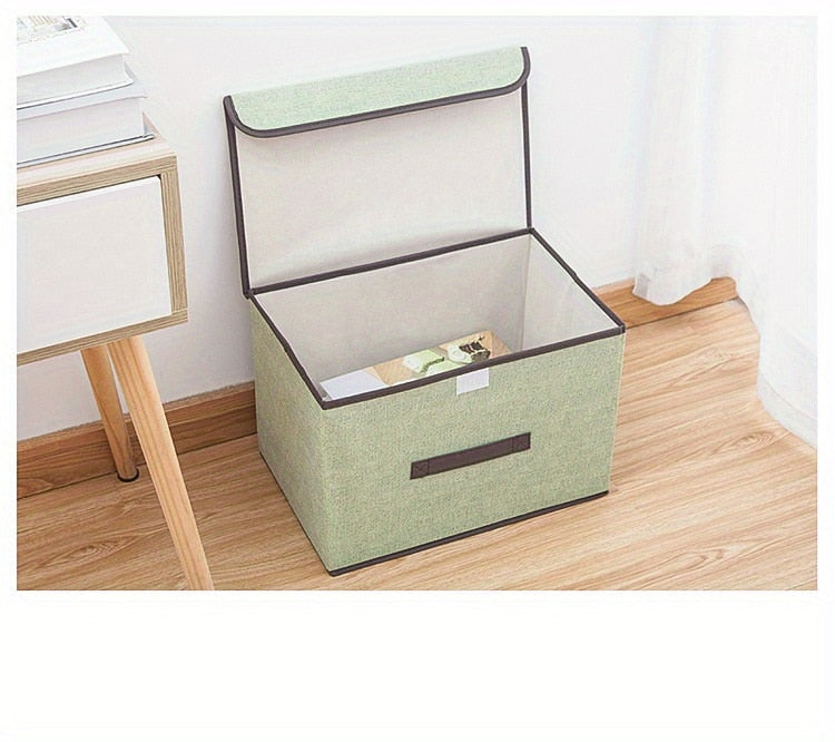 1pc Linen Fabric Storage Box With Lid.