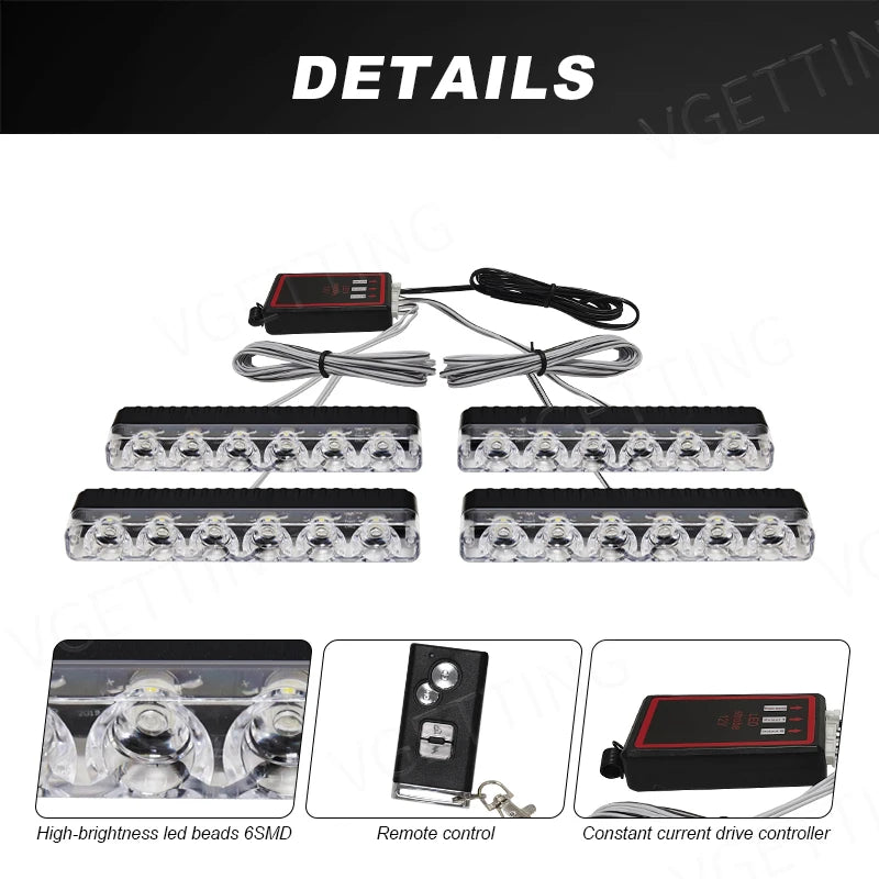 4X6 Wireless Remote Led Car Grid Emergency Lights